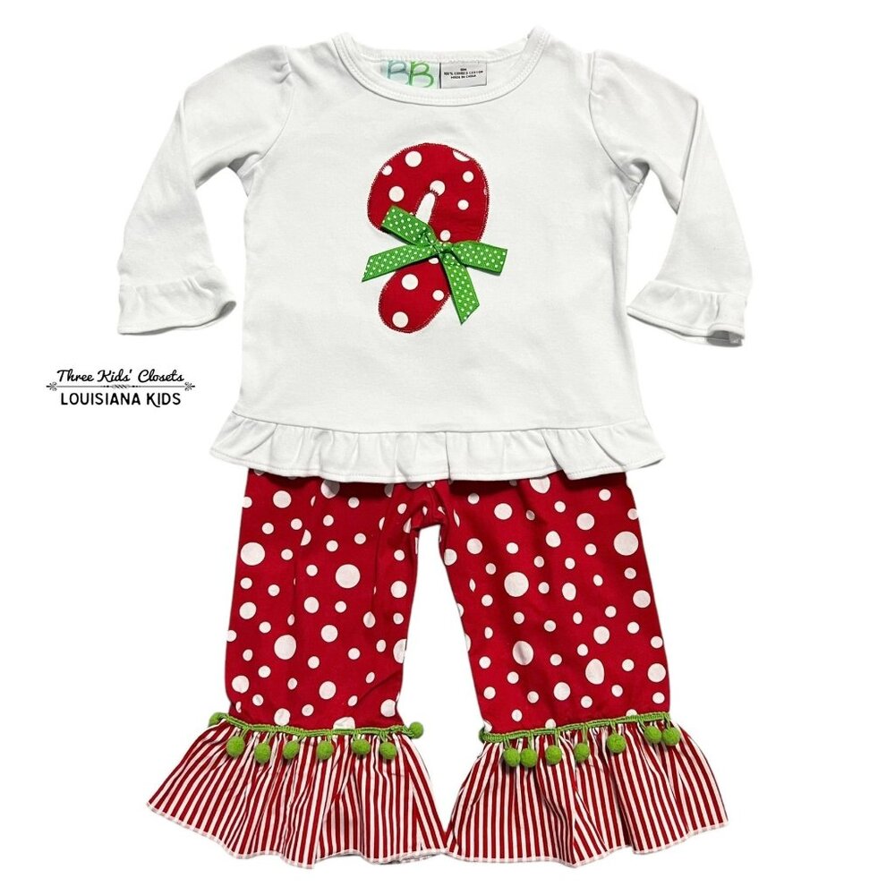 Christmas 18m Custom Appliqué Candy Cane Shirt + Sweet Chic-A-Dee Pants